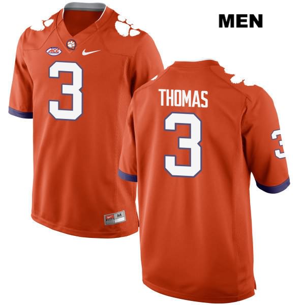Men's Clemson Tigers #3 Xavier Thomas Stitched Orange Authentic Style 2 Nike NCAA College Football Jersey TGK1446RB